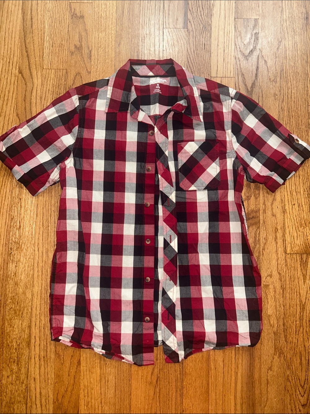Boys Short-Sleeve Plaid Button-Up Shirt - Red/Black/White Arizona Jeans XL